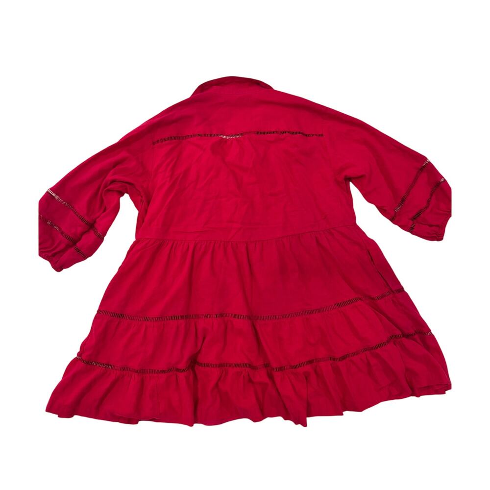 Anthropologie Maeve Bettina Tiered Mini Shirt Dress Linen 1X Hot Pink Raspberry - Picture 4 of 16
